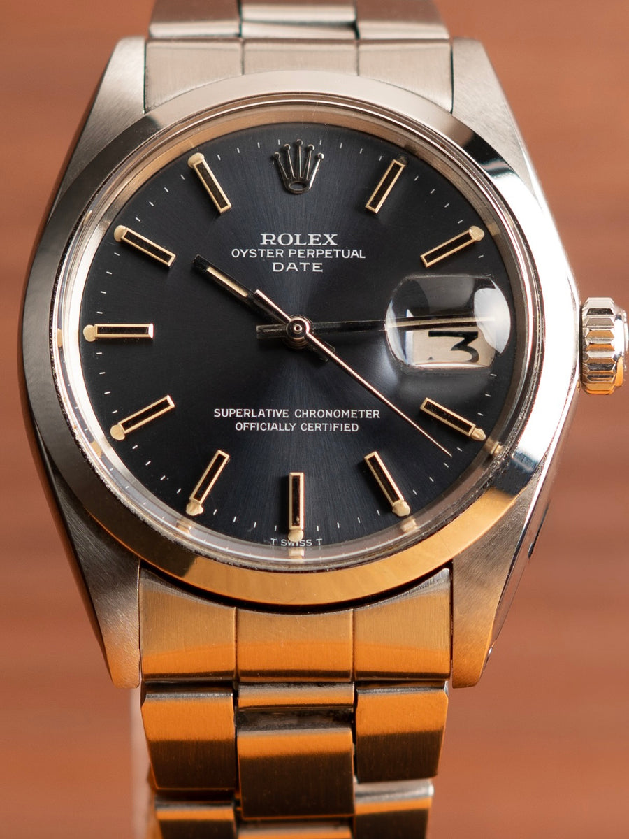 Rolex Oyster Perpetual Date réf. 1500, cadran gris soleillé et index appliqués